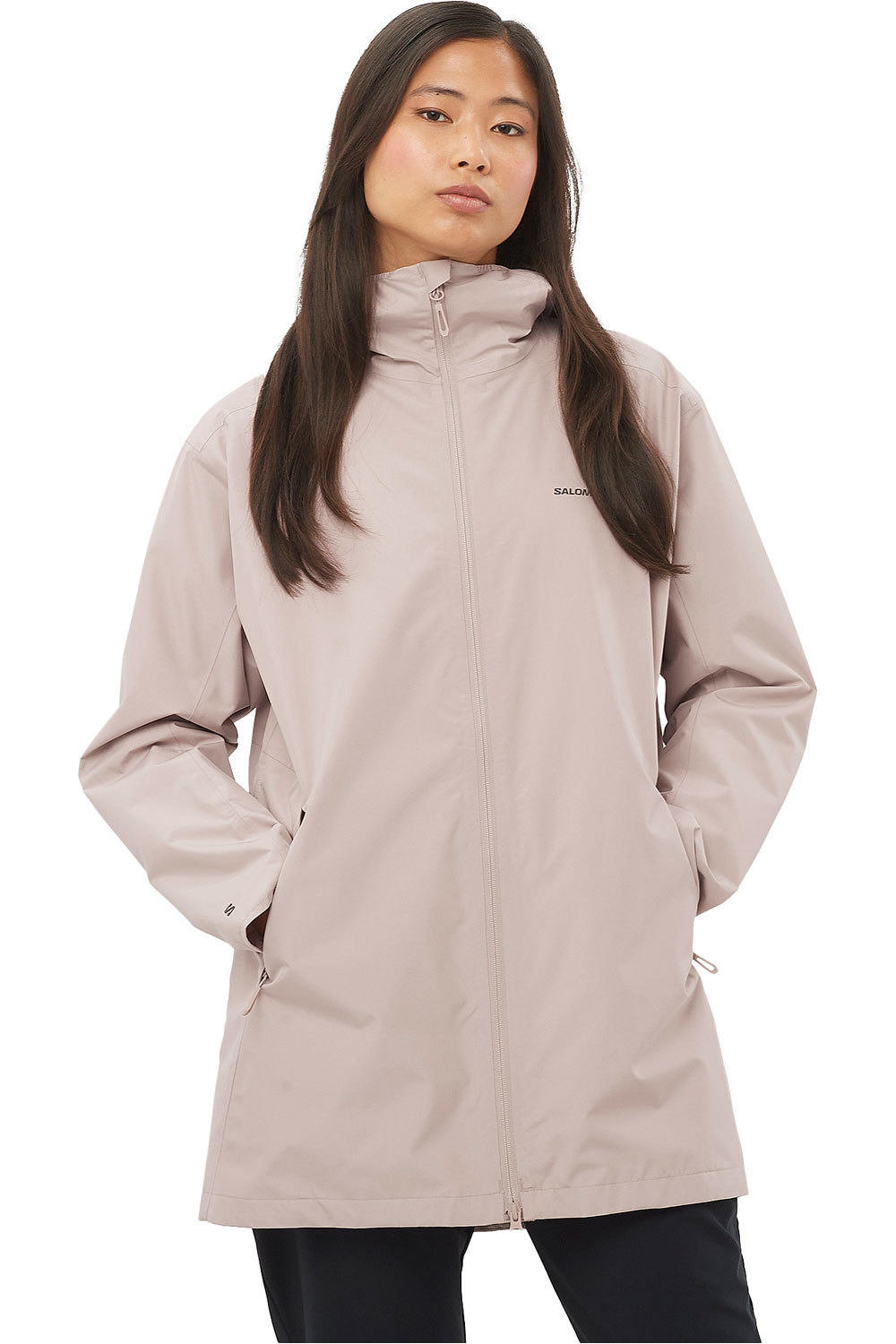 Salomon chaqueta impermeable mujer OUTSCAPE 2L LONG JKT S W vista frontal
