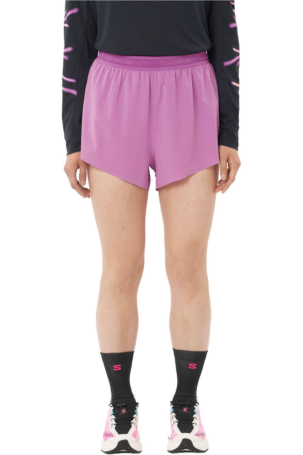 Salomon pantalones cortos trail running mujer SENSE AERO SPLT 3 SHTS W vista frontal