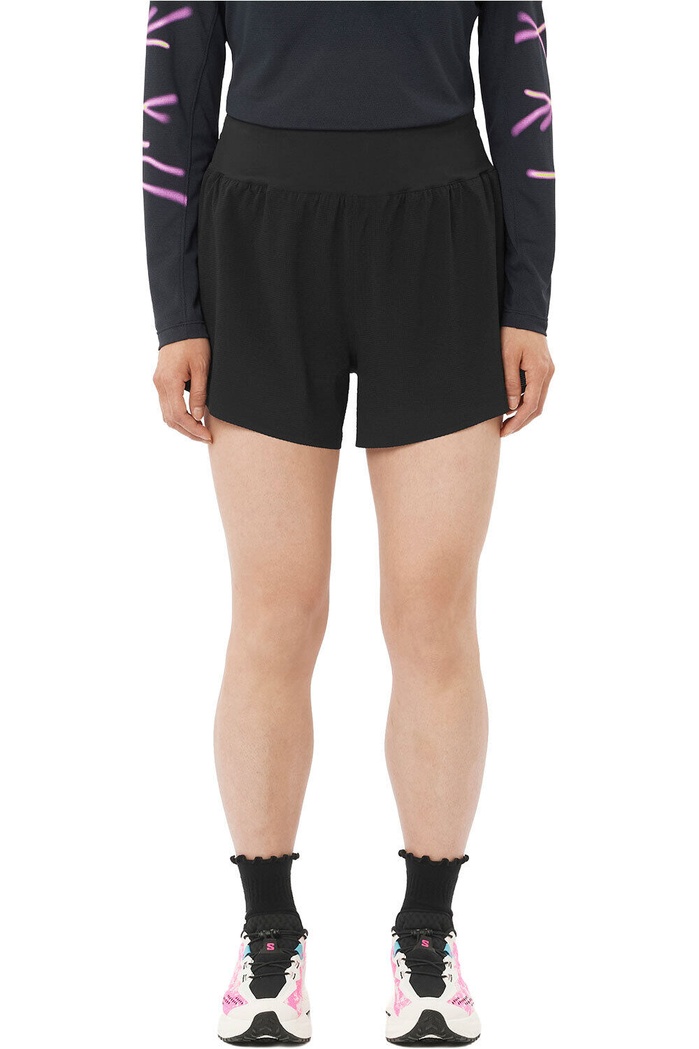 Salomon pantalones cortos trail running mujer SENSE AERO STOW 4 SHTS W vista frontal