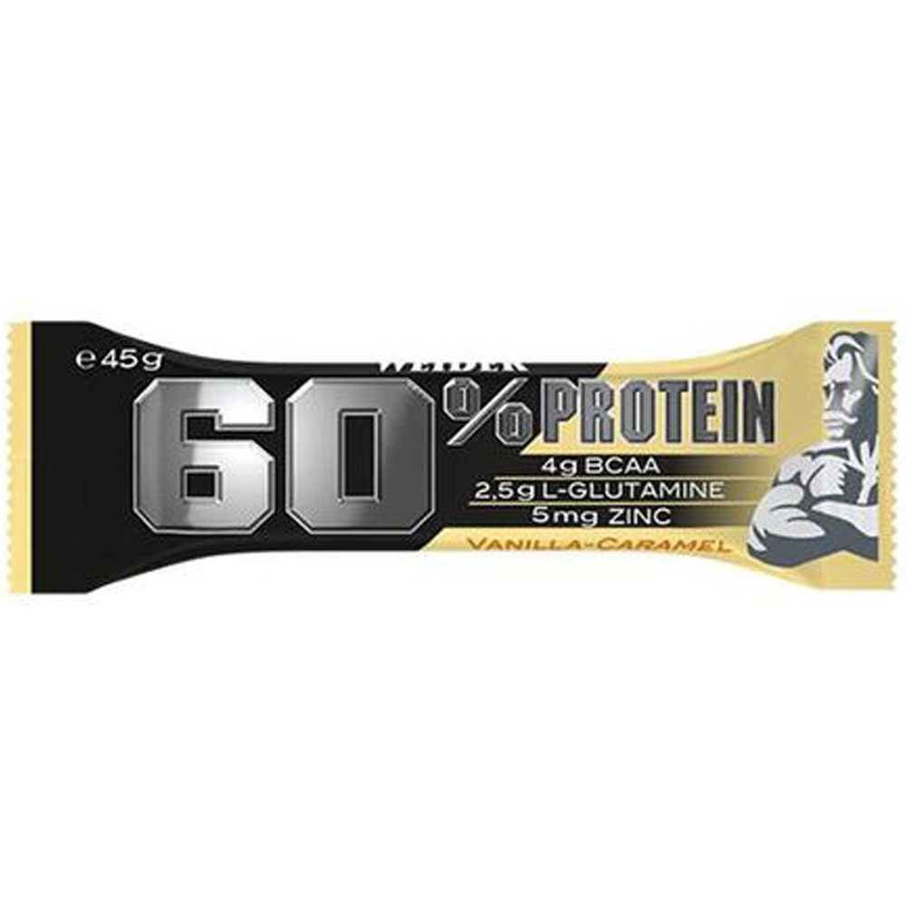 Weider barritas energéticas 60% Protein Bar Vainilla- Caramel 45g vista frontal