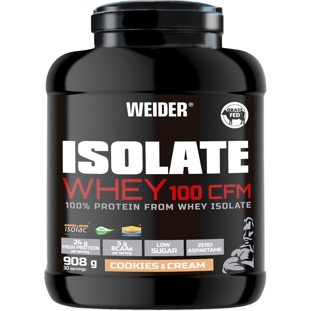 Weider Proteinas Aislado Suero/Whey Isolate Whey 100 CFM Cookies 908 g vista frontal