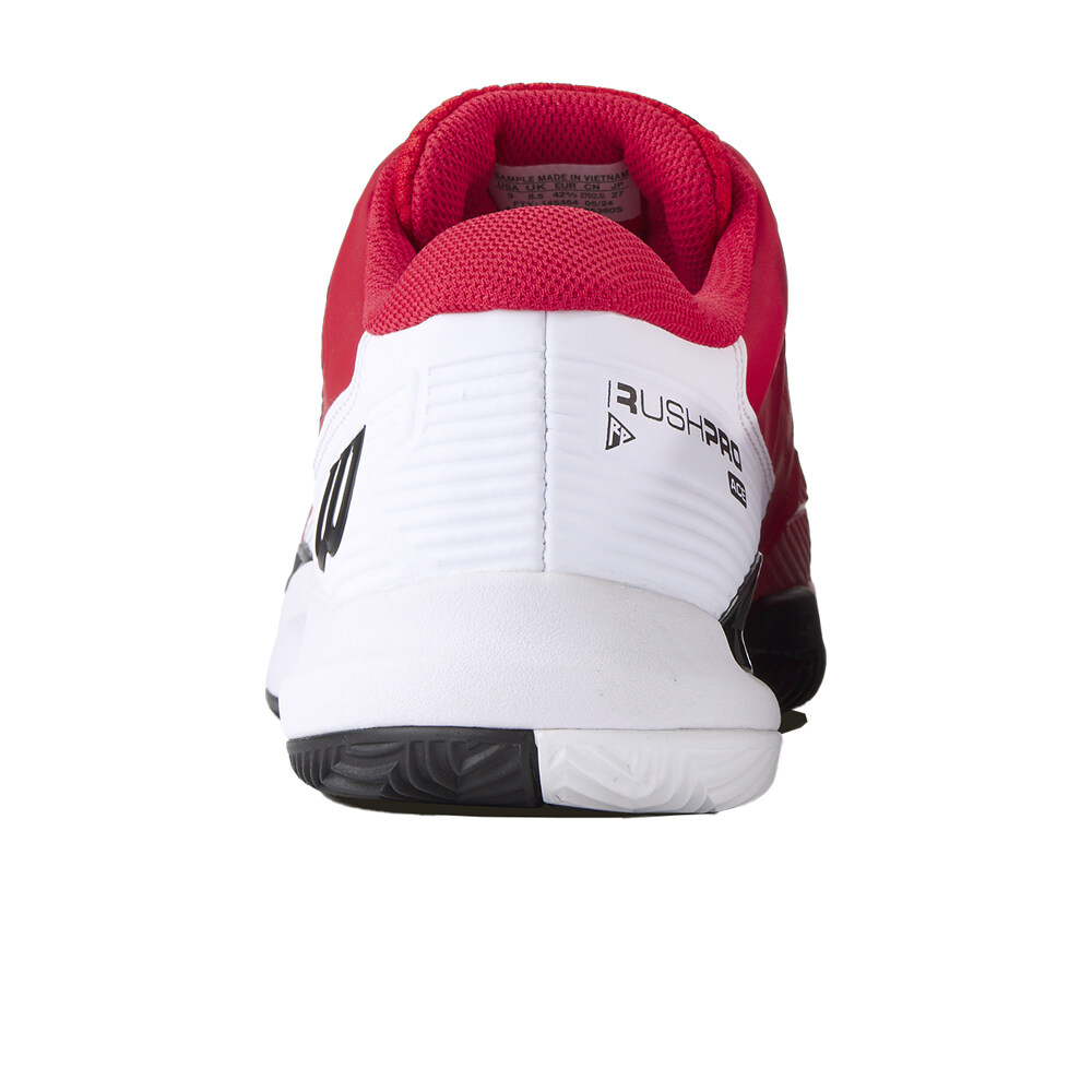 Wilson Zapatillas Tenis Hombre RUSH PRO ACE CLAY Rd/Wh vista trasera